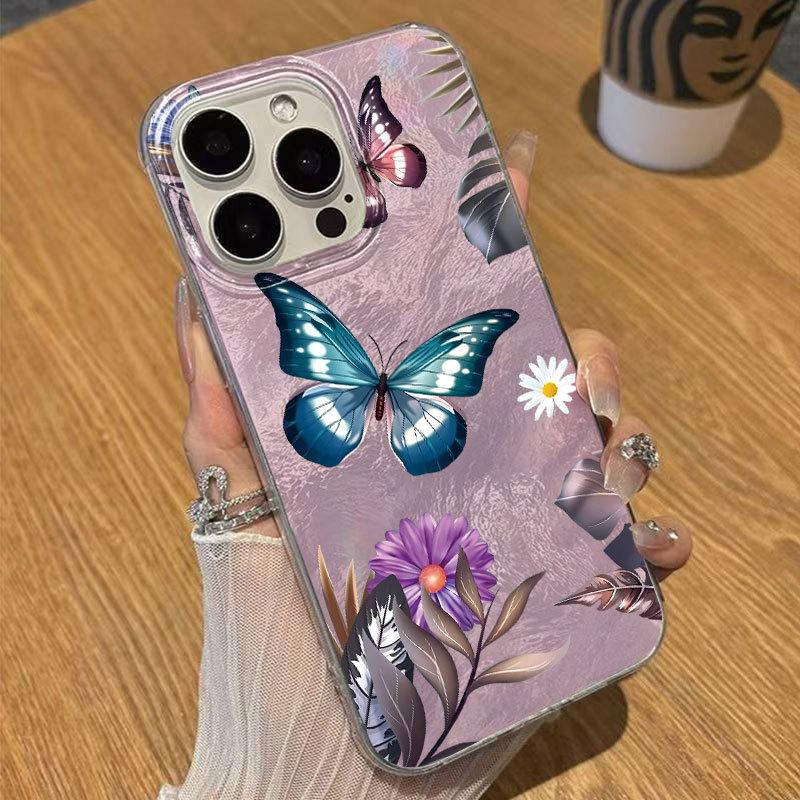 Cute Blue Butterfly Printed Transparent Hard Phone Case Compatible With Apple Iphone