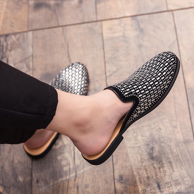 Британский стиль дышащие полудраг мужские тапочки кожаные повседневные мужские туфли — фото 6