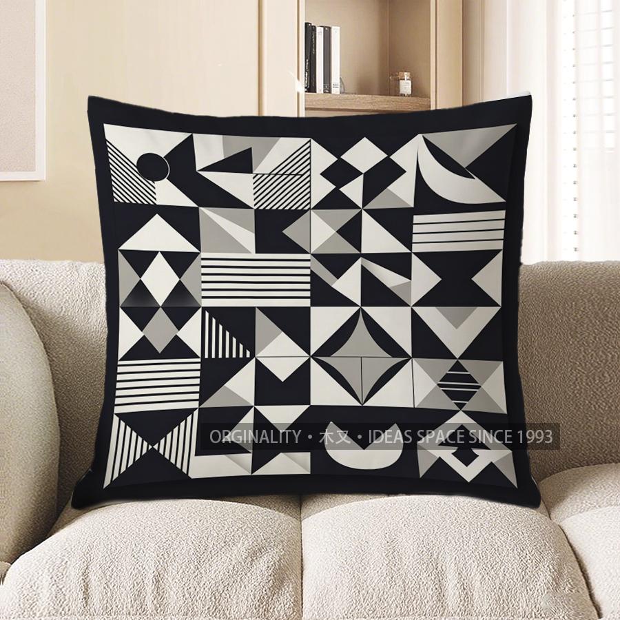 2D Geometric Pattern Black And White Pillow Covers Pattern Cushion Cover Suitable For Sofa Bedroom Car Pillow Cover