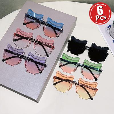 1/6 Pcs Cute Cat Sunglasses for Children  New Multi-color Shades Trendy Stylish Design Gradient Candy Color Kids Sun Glasses