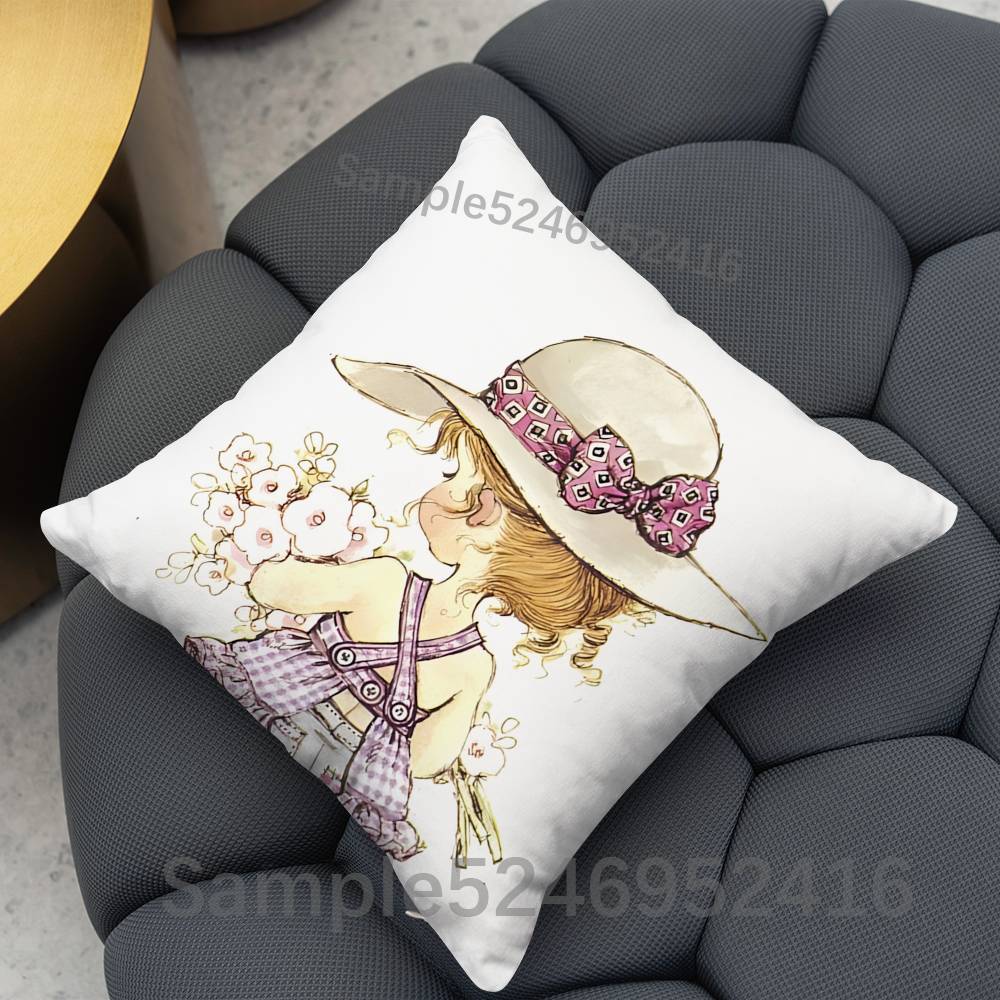 SSarah Kay Cute Square Cushion Pillow Case Sofa BedroomLiving Room Backrest Multiple Sizes Washable Covers
