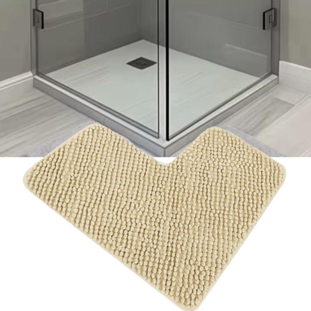 Absorbent L-shaped Chenille Bath Mat Washable Carpet Durable Corner Shower Mat Bathroom