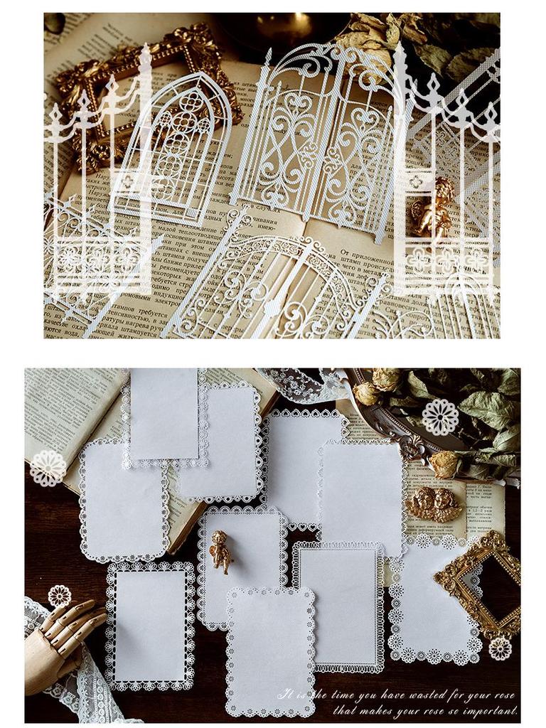 8 Styles Momo Hollow Lace Paper - Alice's Tea Party Scrapbook Diary Decorative Base Paper