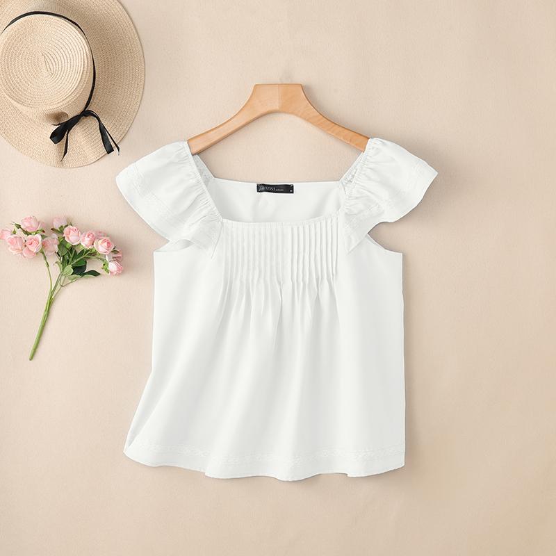 ZANZEA Women Casual Square Collar Solid Color Loose Summer Sleeveless Tank Tops S белый