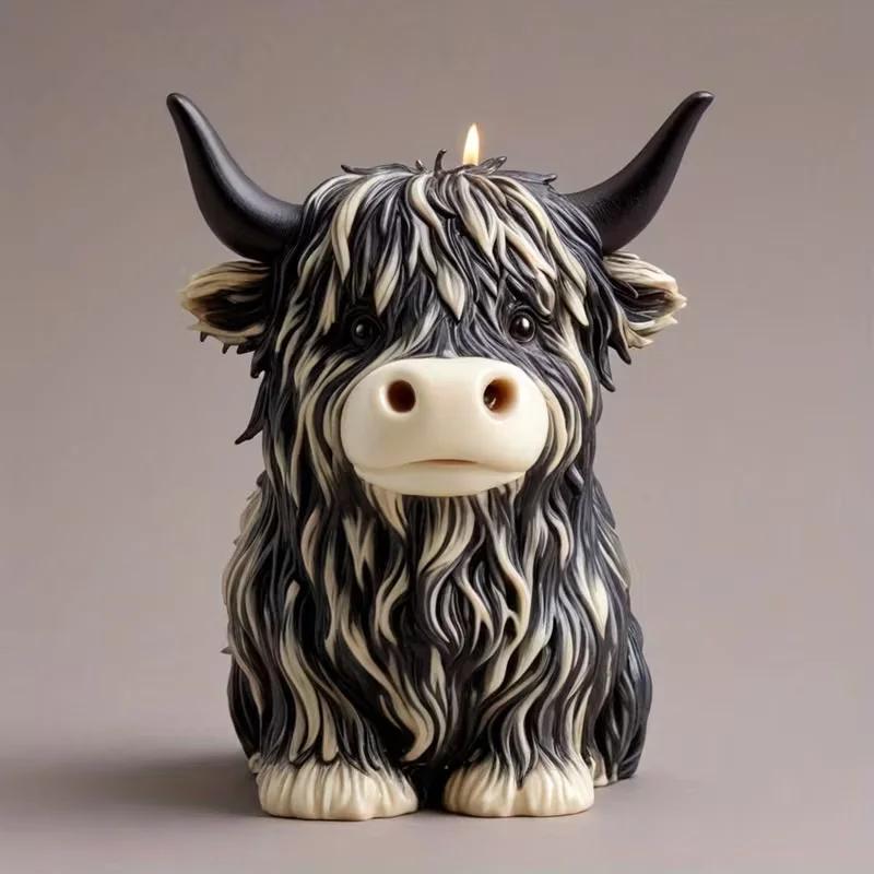 A Top Quality Reusable Animal Shaped Mold for DIY Handmade Candles Highland Cow Silicone Candle Mold Plaster & Resin Crafts