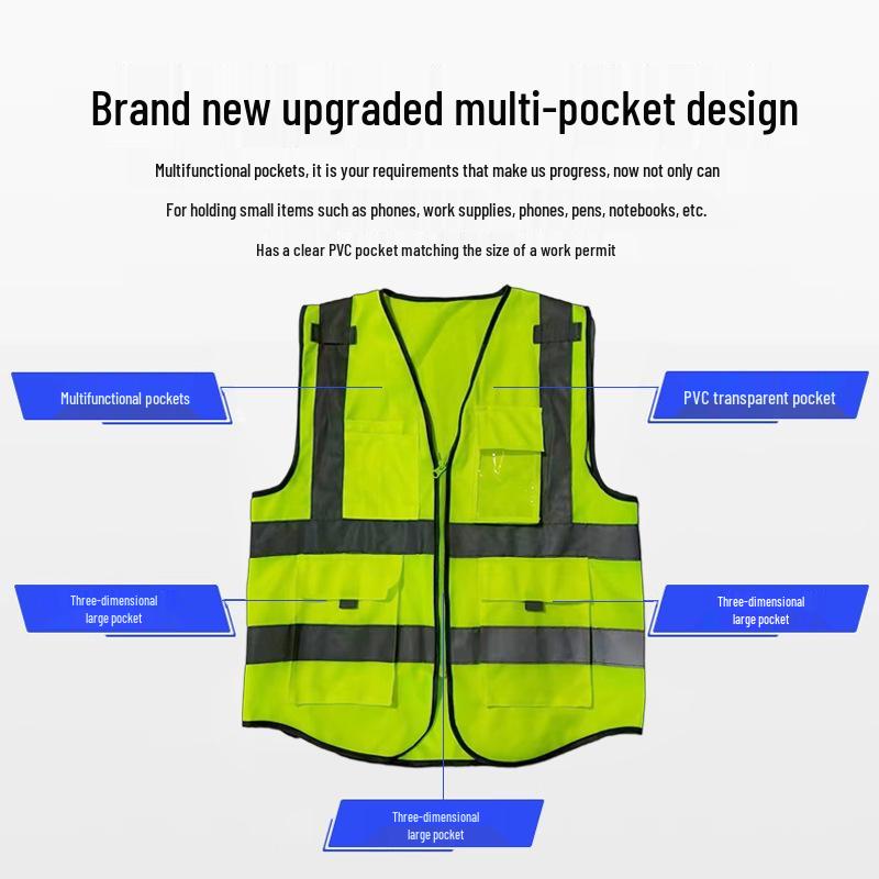 Reflective Multi-Pocket Safety Vest with Logo Option - Fluorescent Construction Gear