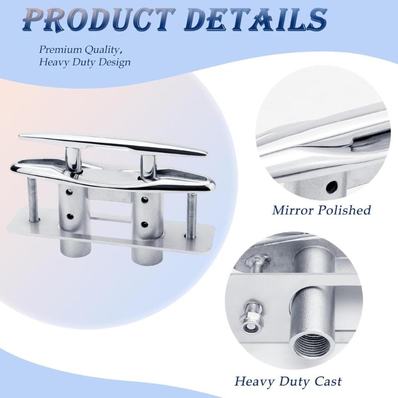 Strong 316 Stainless Steel Boat Dock Cleat Including Rectangular Backing Plate For Firm Installation