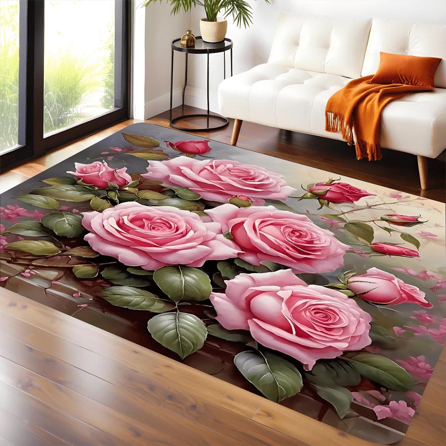 1Pcs Anti Fatigue Kitchen Rugs Blue Pink Roses  Waterproof Non-Slip Thick Cushioned Kitchen Mat Heavy Duty Comfort Standing Mat for Kitchen