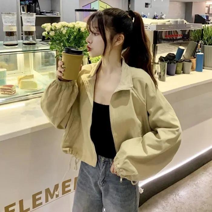 Korean Style Student Versatile Coat for Women In Autumn New Loose Short Casual Drawstring Cardigan Top