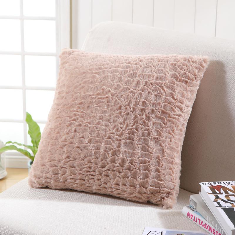 Solid Color Textured Plush Pillow Cover, Soft Faux Fur Sofa Cushion Case