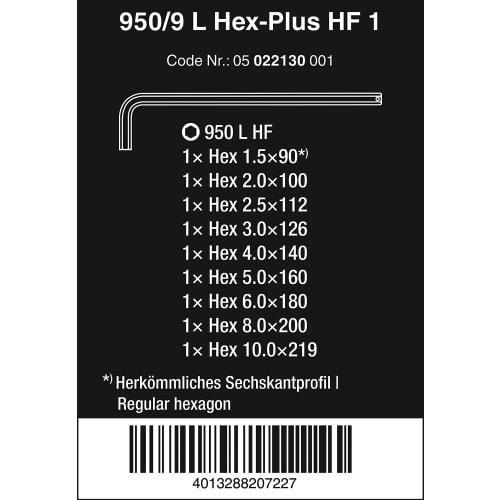 Wera 05022130001 | Hex Plus HF 1 950/9 950/9 L Hex Wrench Set, Metric Size, Chrome Plated Finish, Retention Function, 9-Piece Set [Officially Imported