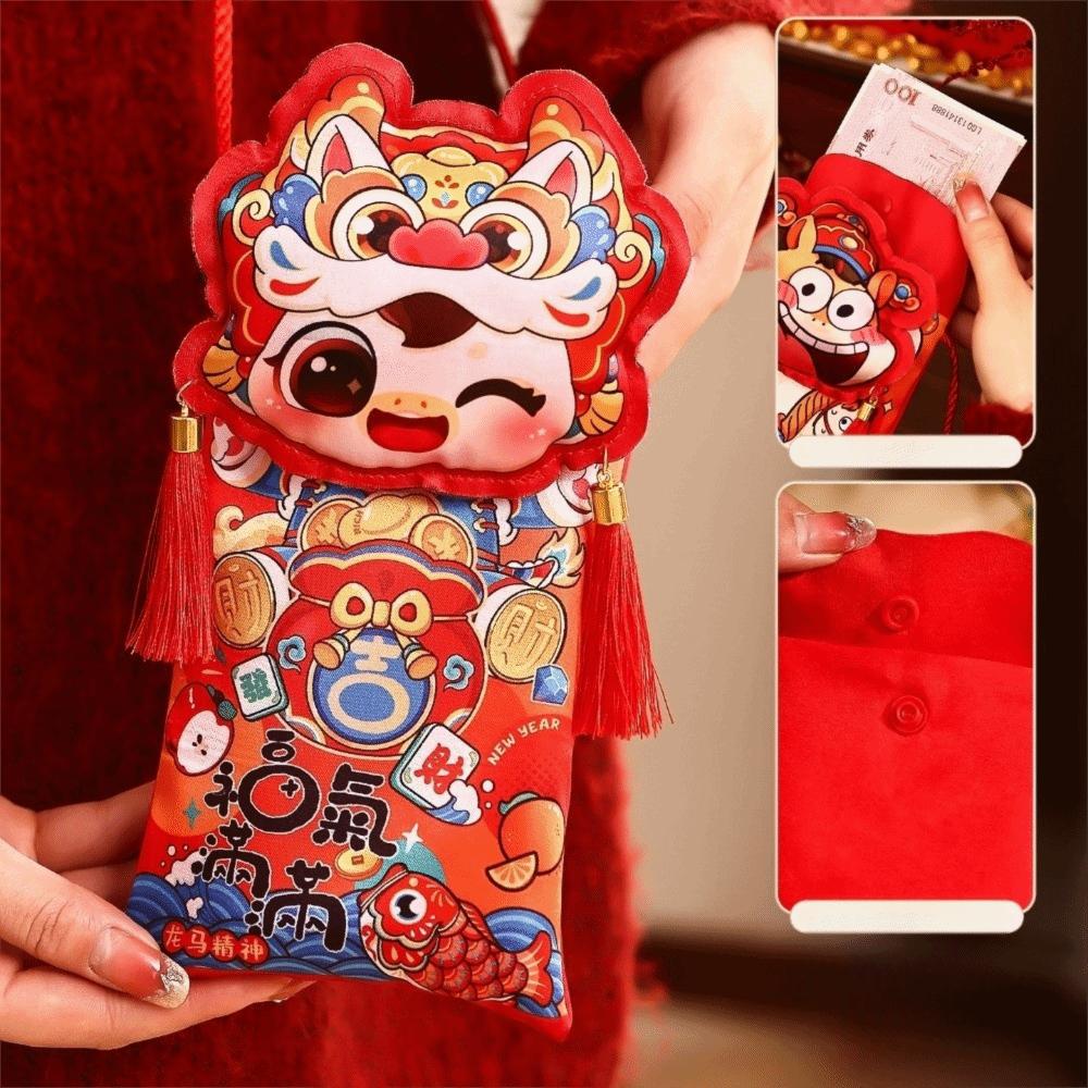 Cartoon New Year's Blessing Bag With shoulder straps Red Envelope Money Pocket  Chinese Wedding