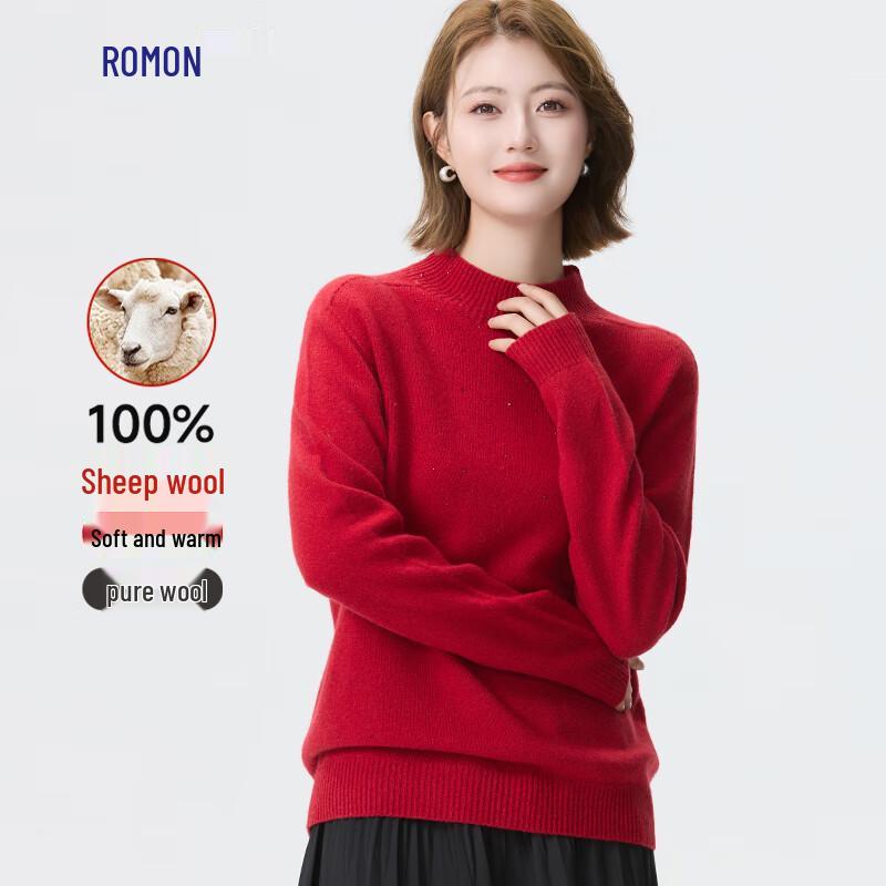 Luomeng Women's 100% Lambswool Mock Neck Sweater