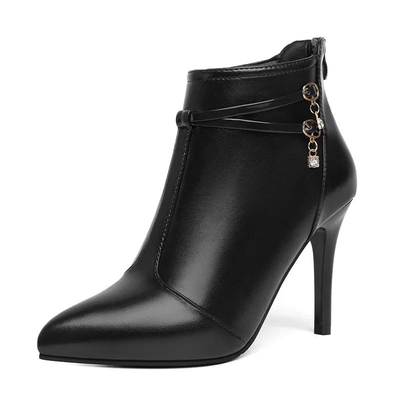 Eleganckie francuskie botki ze szpicem Damskie modne botki do kostki Duży rozmiar Buty Wysoki obcas Zimowe Gumowa podeszwa