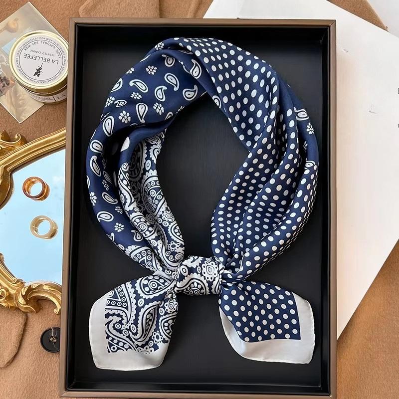 Foulard Quadrato in Seta a Pois di Lusso Fasce per Capelli Hijab da Donna Foulard da Collo Sciarpa di Raso Femminile Fascia per Capelli Wraps alla Moda Bandana