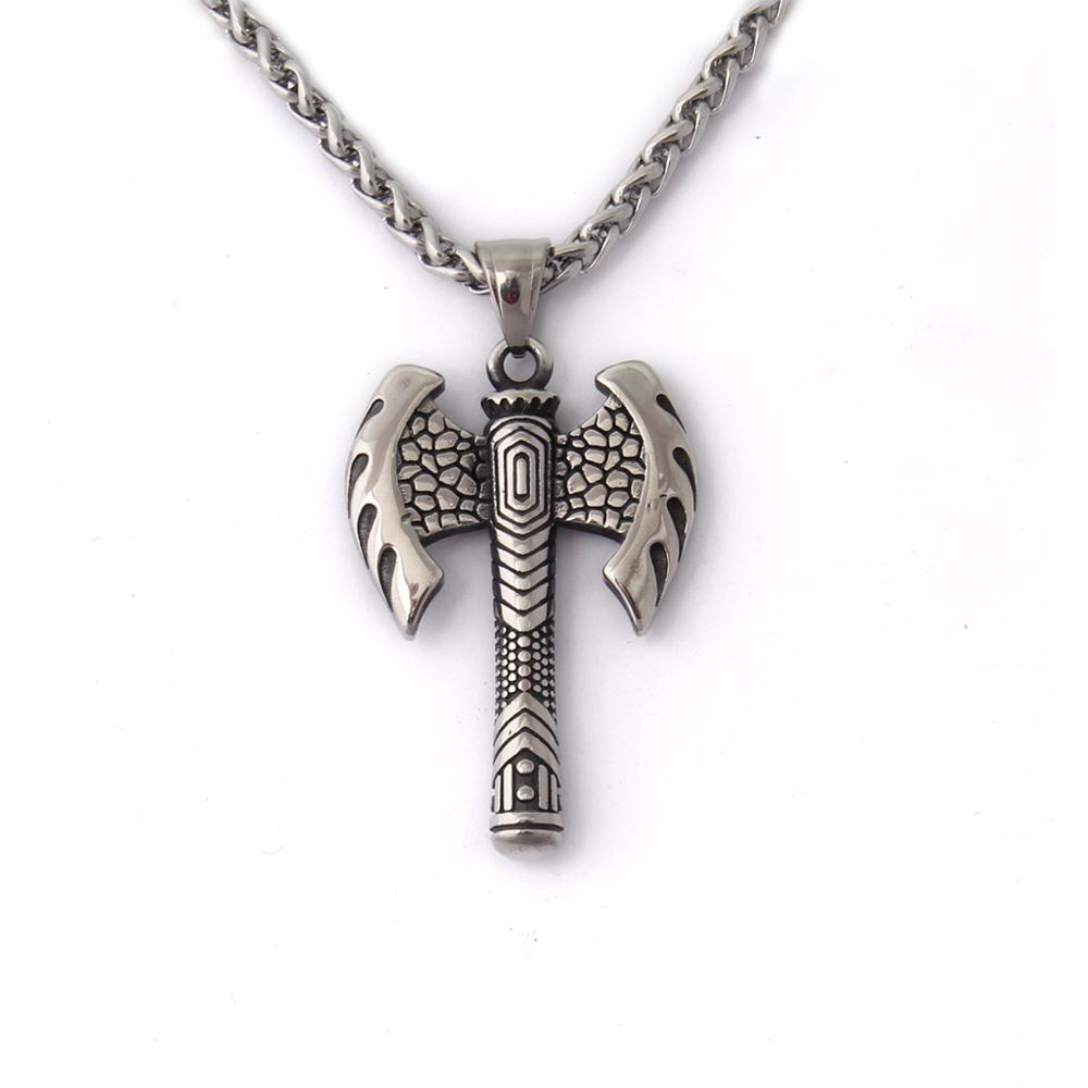 Viking Nordic Double Edged Battle Axe Pendant Necklace Stainless Steel Norse Warrior Talisman Protection Jewelry for Men
