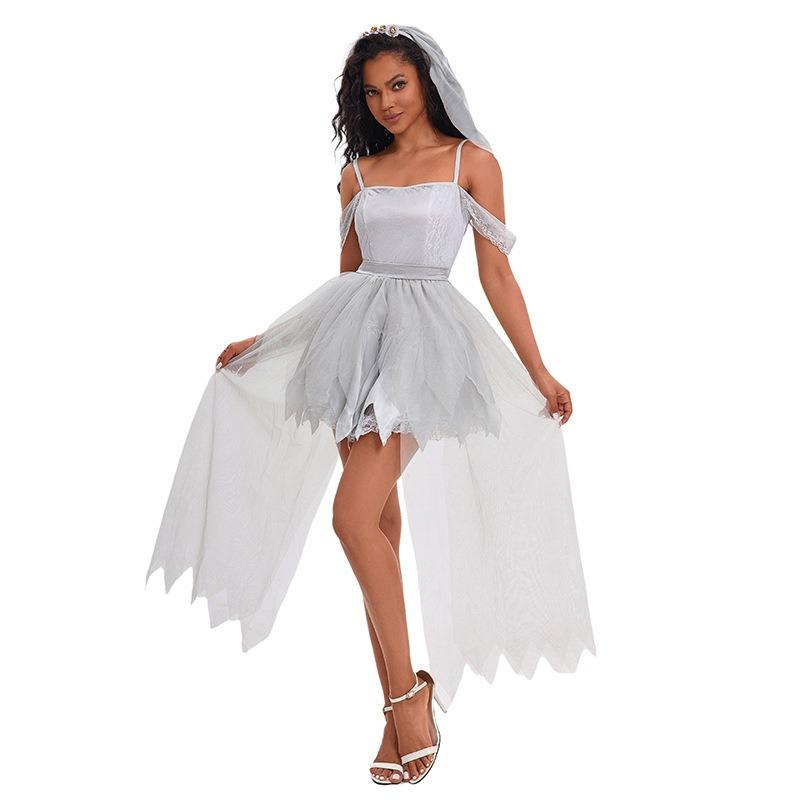 Neues Damen Halloween Gespenst Brautkostüm weißes Netzkleid Party Bühnenshow Kostüm