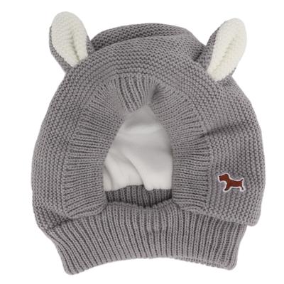 Gestrickte Hasenohren Haustierhut Lärmschutz Warme Hundefrisur Ohrenschützer Hut für große Hunde Grau