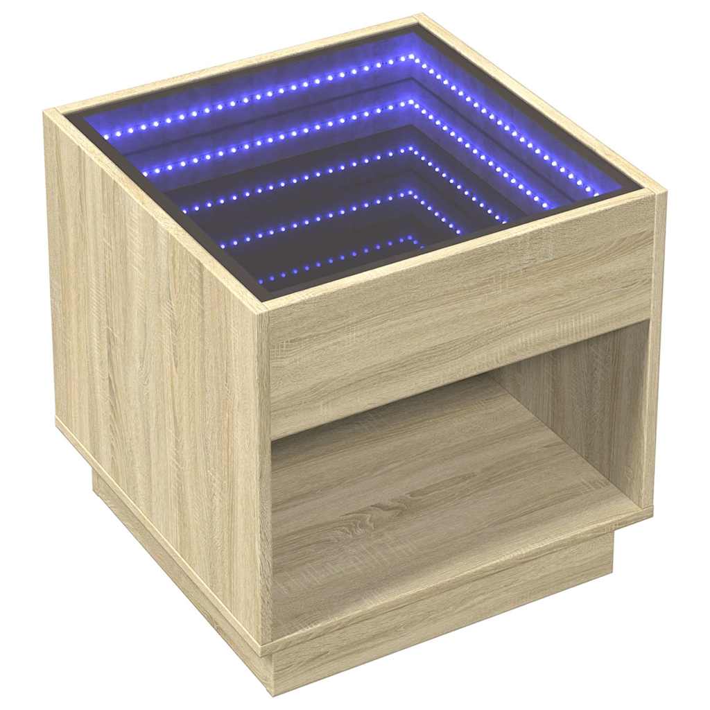 Vidaxl Stolik Nocny Z Led Infinity, Dąb Sonoma, 50X50X50 Cm
