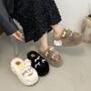 Thick-bottomed bow-tie versatile fluffy slippers 2025 autumn new sweet girl heart fashion outer wear home cotton mop