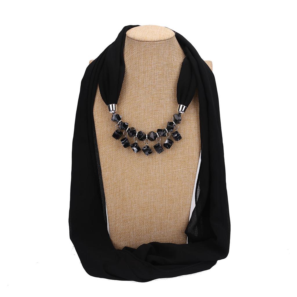 Bold Red Chiffon Scarf Necklace with Cubic Beads – Fashionable Infinity Scarf for Women, Statement Jewelry Accessory