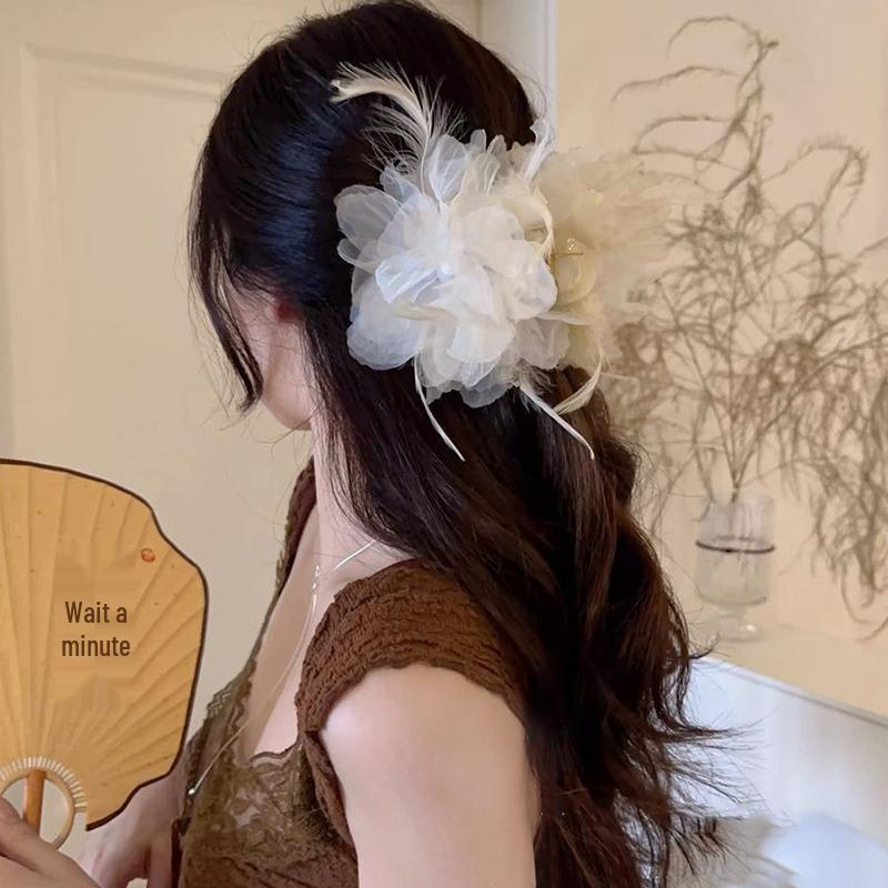 Luxury Black Feather Claw Hair Clip for Women's Updo Hairstyles