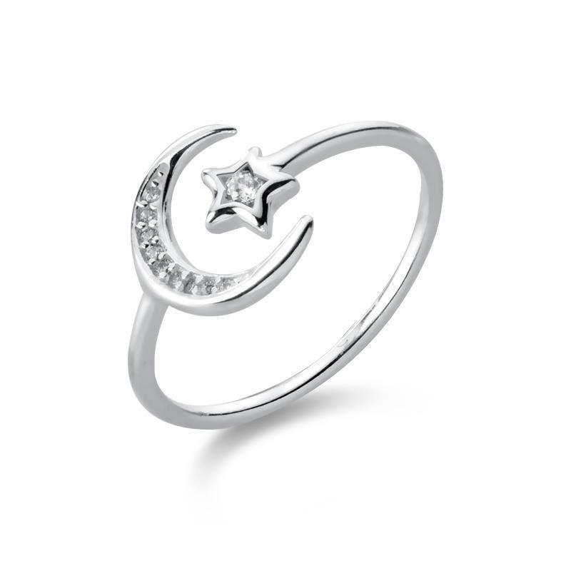 VENTFILLE Silver Color Star Moon Love Ring for Women Girl Gift with Crystal Adjustable Party Jewelry Wholesale Dropship