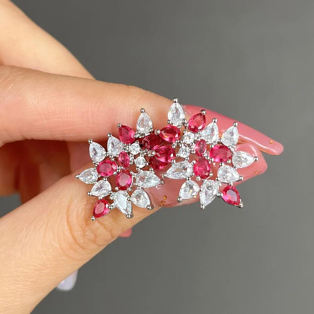 2026 Gorgeous Red CZ Women's Cubic Zirconia Earrings, Bright and Elegant   Engagement Wedding Party Jewelry
