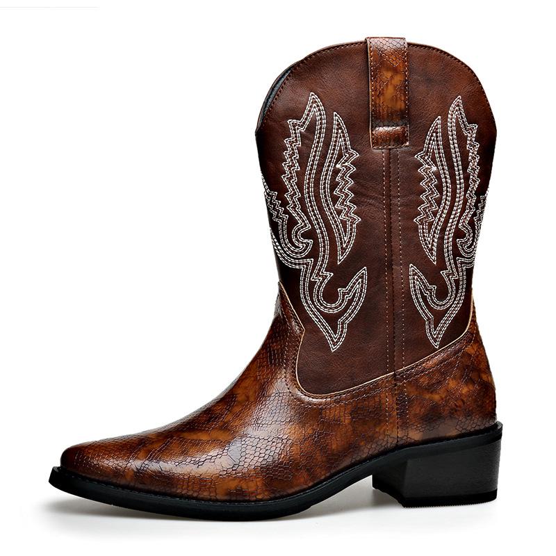 Trendy Men's High-Heeled Embroidered Chelsea Boots - Versatile Western Cowboy & Motorcycle Style