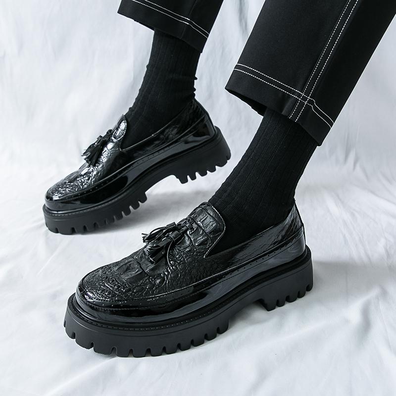 Men Loafers Black Platform Height Increase Thick Sole Shoes White Formal Business Wedding Dress Prom Tuxedo Party Shoes Large Size