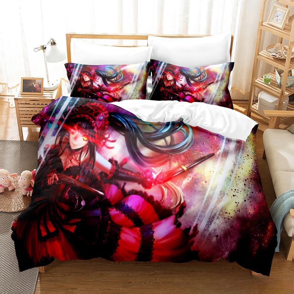 Nové datum A Live Tokisaki Kurumi Ložní souprava Single Twin Full Queen King Size Bed Souprava Aldult Kid Ložnice Soupravy přikrývek Anime