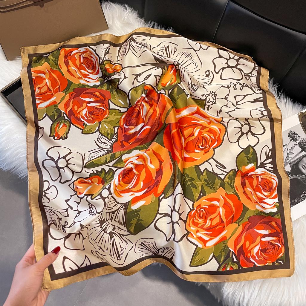 Luxury Print 70*70Cm Silk Square Scarf Women Soft Satin Hairband Neckerchief Tie Female Headband Foulard Bag Ribbon Gift