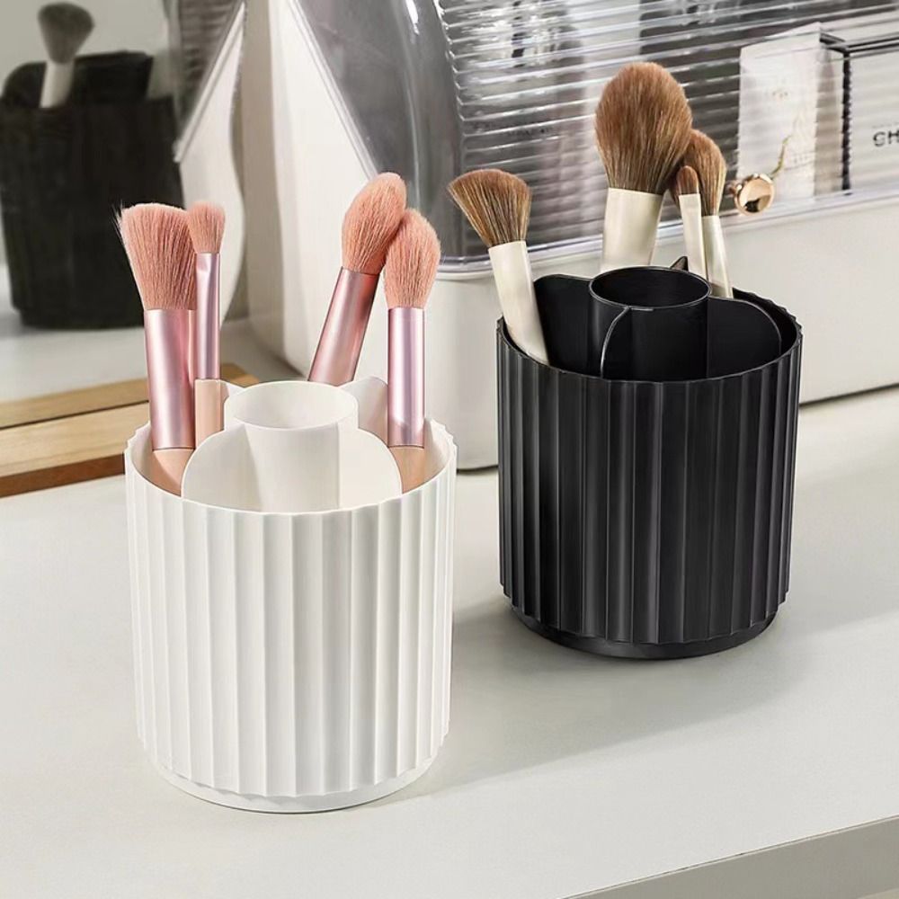 Rotatable Makeup Brush Cylinder with Cover Compartment Pen Holder Cosmetics Storage Box Gift