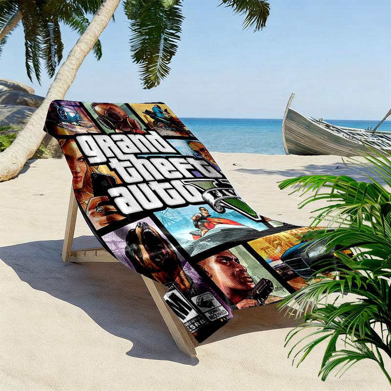 Grand Theft Auto V: L'avventura attende telo da spiaggia Telo da spiaggia per foto vacanze Campeggio all'aperto Asciugamano per piscina all'aperto Asciugamano da bagno ad asciugatura rapida nuoto