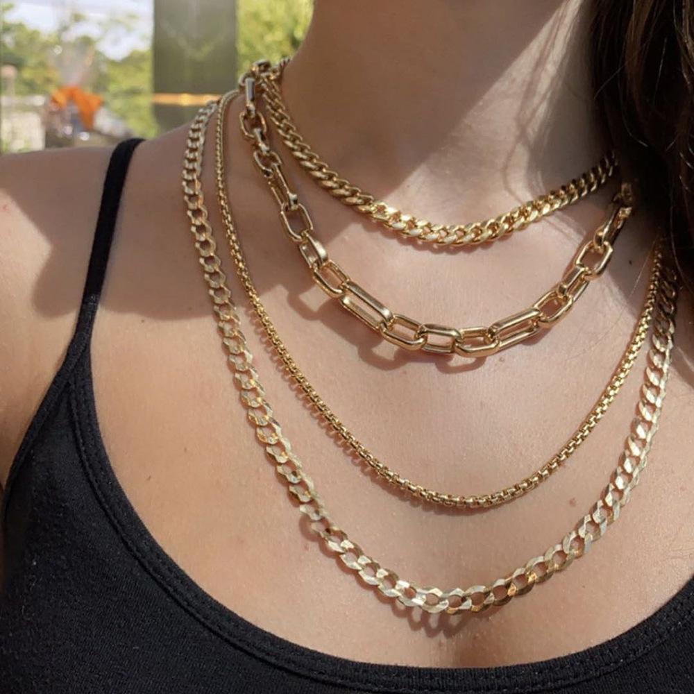 Fashion European and American new multi-layer necklace personality generous metal thick chain neck chain women's necklace