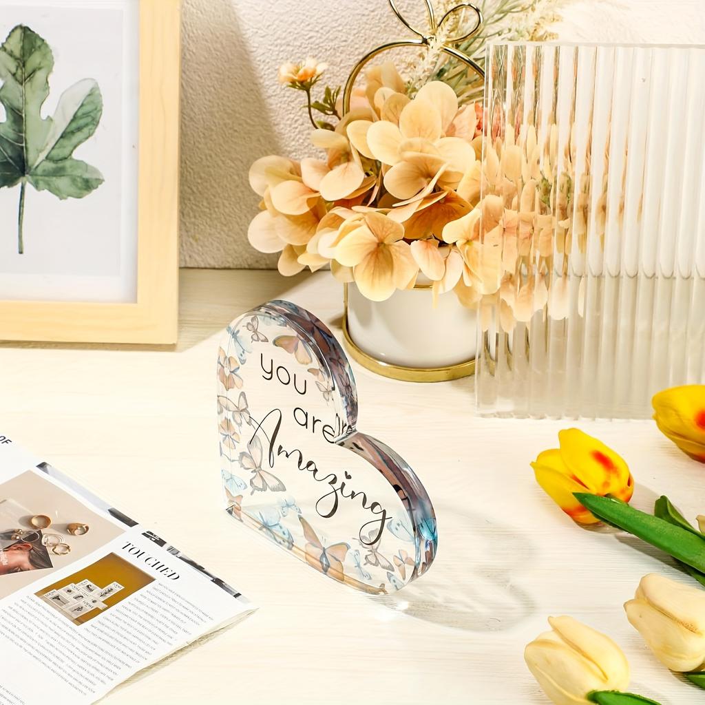  Vintage Acrylic Sign, Inspirational Butterfly Gift You Are Loved Decor Acrylic Heart Shaped Keepsake with Rustic Butterflies 