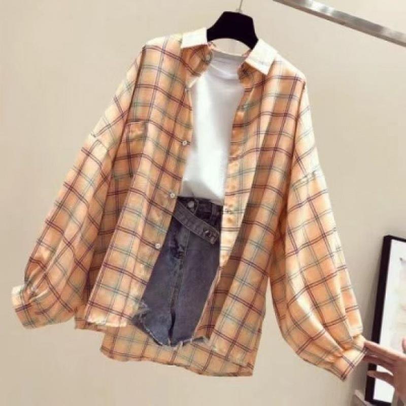 Karopullover Damen Mittellang Frühling und Herbst Locker Hongkong-Stil Retro Sonnenschutzjacke Sehr Fee Westlicher Stil Oberteil