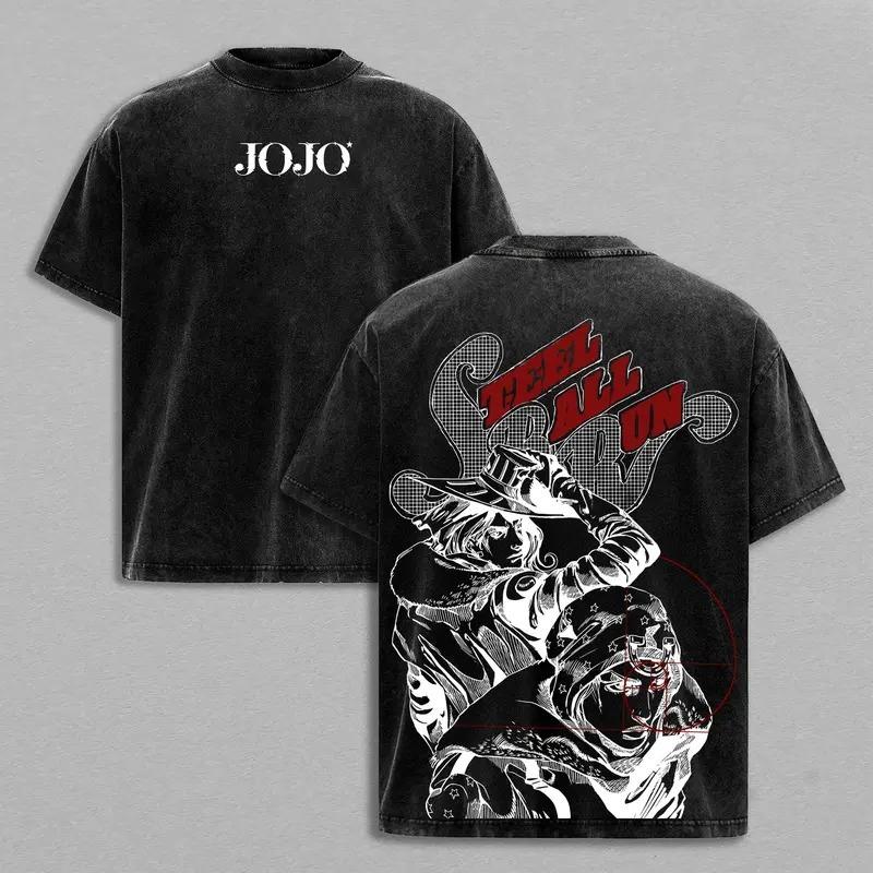 

Johnny Gyro JoJo s Bizarre Adventure Clothing Men Women Manga T-shirts Vintage Washed T Shirt Casual Cotton Tee Harajuku Tshirt XXL