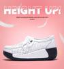 Women's White Leather Cut-Out Wedge Shoes - Thick Soft Sole, Casual Spring/Summer Platform Shoes.