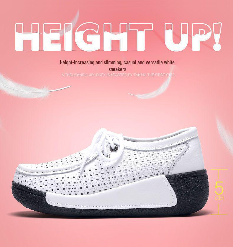 Women's White Leather Cut-Out Wedge Shoes - Thick Soft Sole, Casual Spring/Summer Platform Shoes.