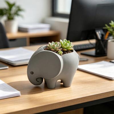 3D Printed Elephant Planter Pot Cute Small Desktop Ornaments Multi-Purpose