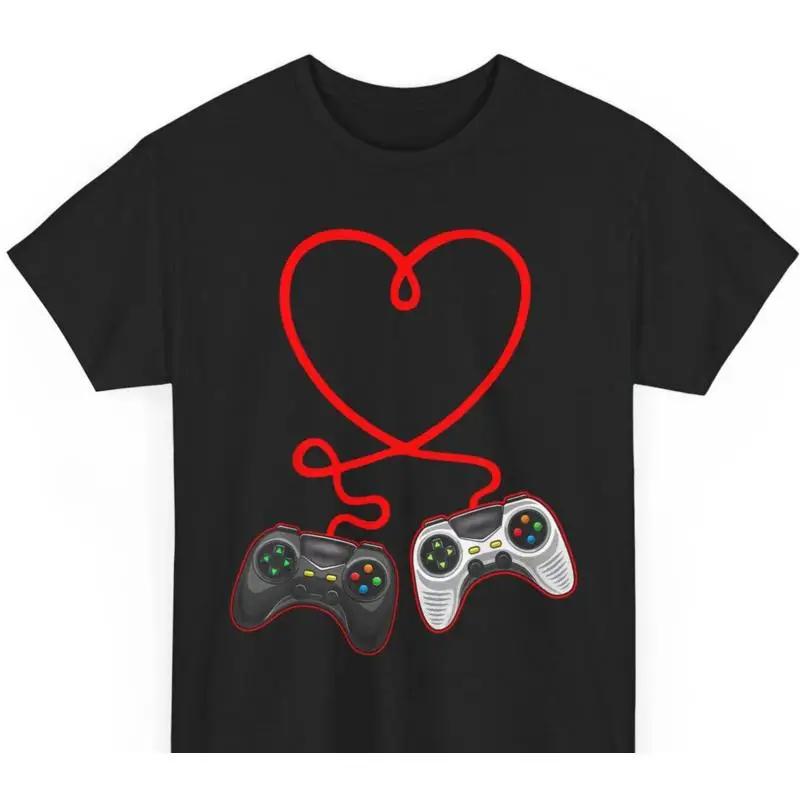 T-shirt Gamer pour couples avec motif c?ur et manettes pour hommes et femmes S