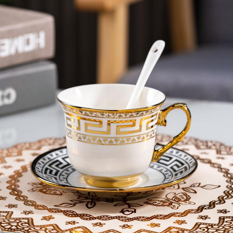 Luxurious 220ml Gold-Plated Porcelain Coffee Cup & Saucer Set with Spoon – Elegant Floral Design