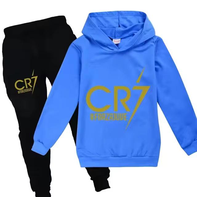 Completo con Felpa e Pantaloni da Calcio CR7 per Ragazzi, Età 3-12 Anni, Tuta Sportiva 2 Pezzi per Primavera e Autunno