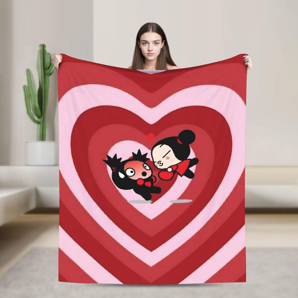 Cute P-Pucca Anime Blankets Velvet Summer Breathable Super Warm Throw Blankets for Home Outdoor Rug Piece