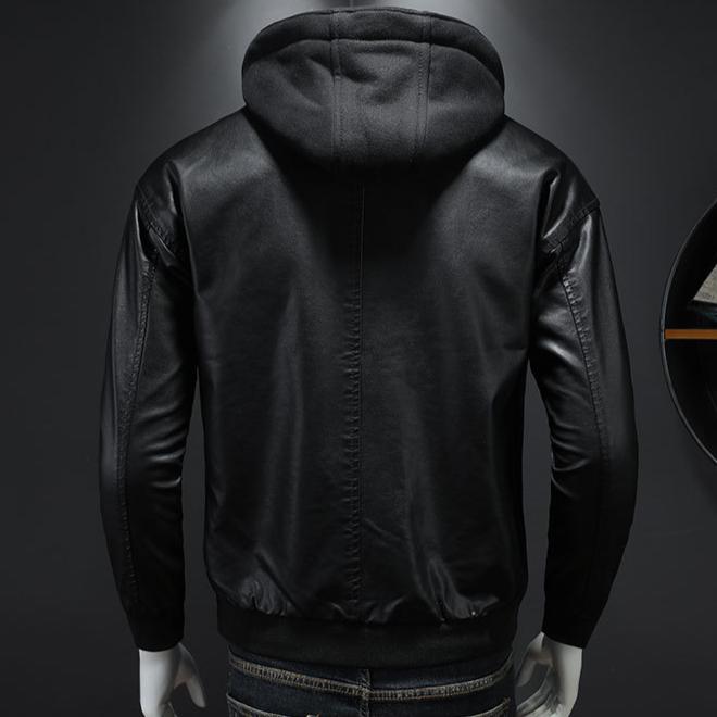 Herren Warme Winter Kapuzenlederjacke Herren Slim Fit Motorrad PU Jacke Herren Mantel Warm Verdicken Biker Lederjacken