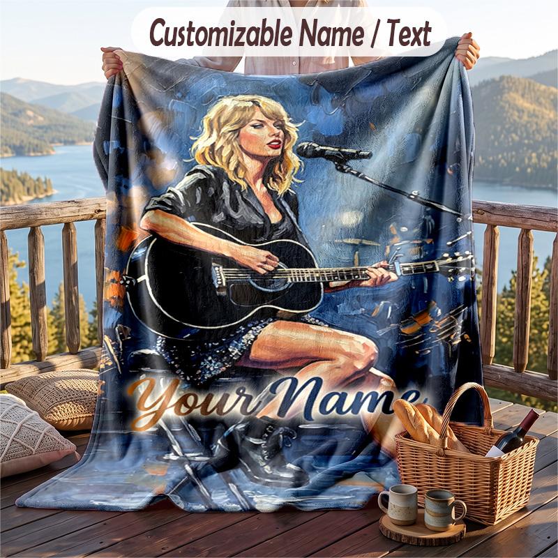 Personalized Flannel Throw Blanket,Taylor Swift Custom Printed Name, Cozy Plush Blanket For Home Use