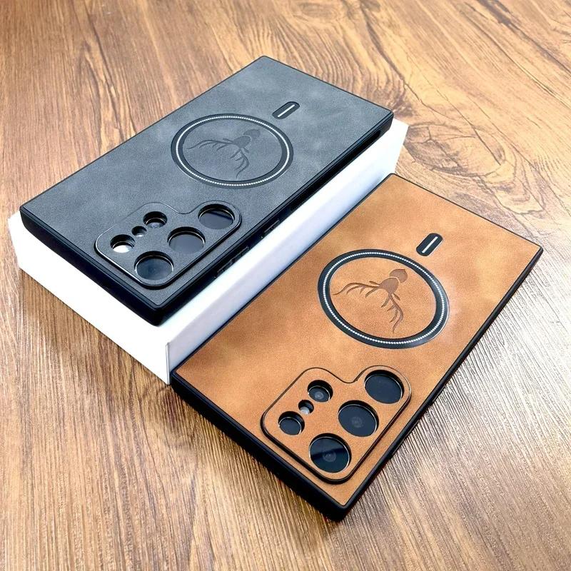 Luxury Retro Deer Embossing Leather For Magsafe Case For Samsung Galaxy S25 S24 S23 S22 S21 Ultra Plus FE Note20 S25Plus S24FE