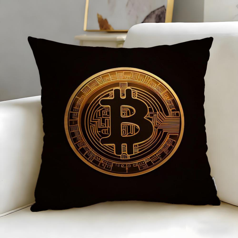 classic virtual currency Bitcoin Cushion Cover Soft  EasyWash Pillow Case  Versatile for Couch Bed Travel and Office