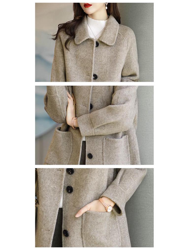 Women's 2025 Autumn/Winter Woolen Coat - Small, Thick, Korean Style, Loose Fit, Mid-Length